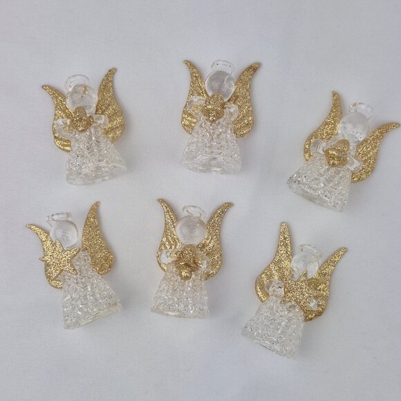 Giftco Clear Glass Angel Ornaments with Golden Glittery Wings Lot of 6 - Picture 15 of 16